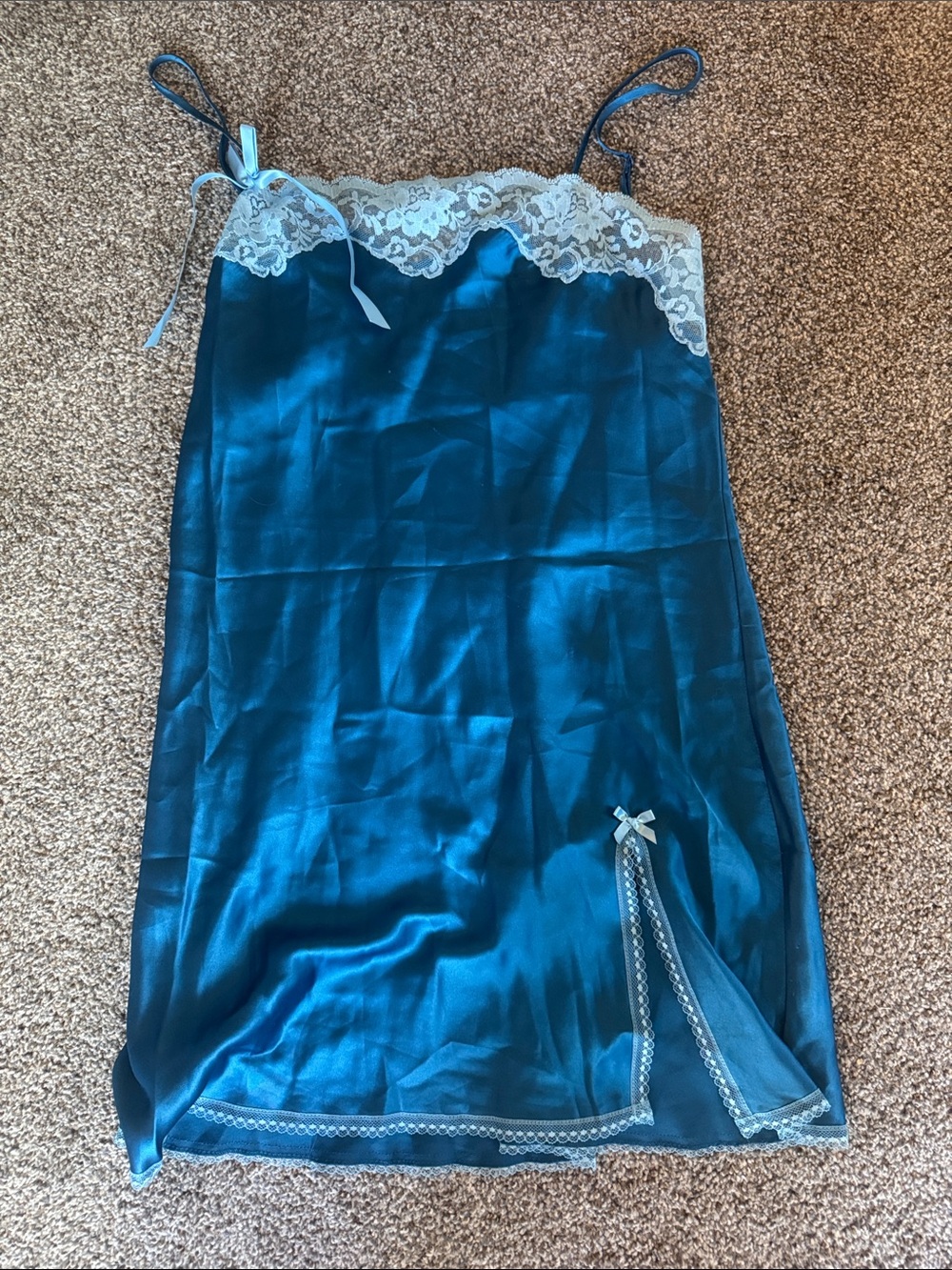 Vintage Victoria’s Secret Angles Teal Lace-Trim Slip Dress